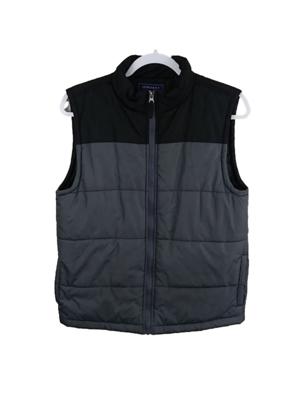 Crown & Ivy Gray Color Block Mock Neck Sleeveless Zip Up Quilted Winter Vest